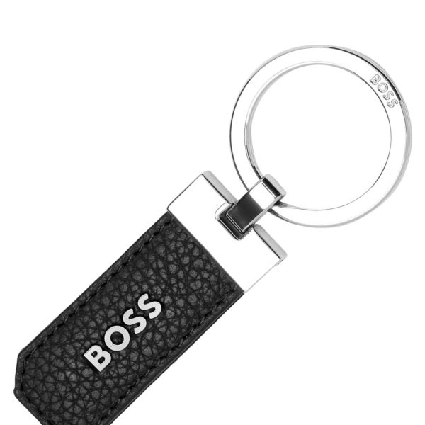 Porte-clés en cuir grainé et laiton avec logo – Hugo Boss