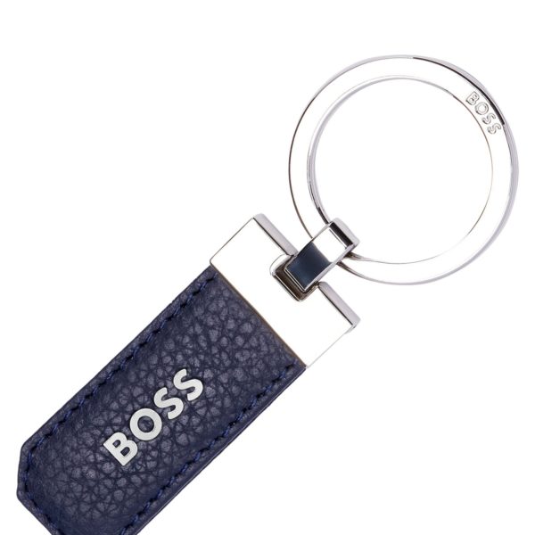 Porte-clés en laiton et cuir grainé bleu marine avec logo – Hugo Boss