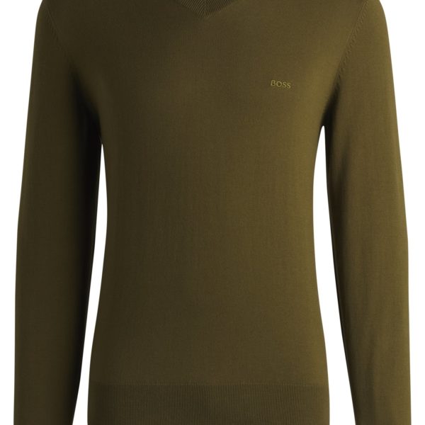 Pull à col V en pur coton avec logo brodé – Hugo Boss