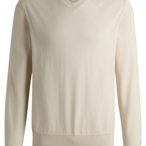 Pull à col V en pur coton avec logo brodé – Hugo Boss