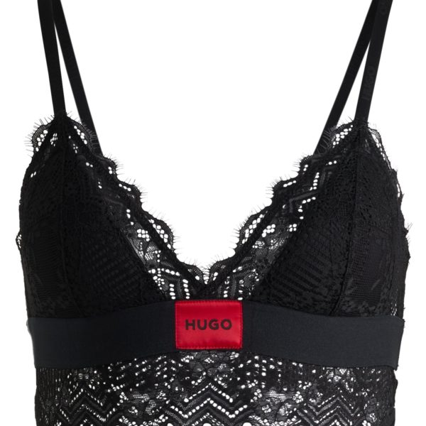 Soutien-gorge avec bordure en dentelle et étiquette logotée rouge – Hugo Boss
