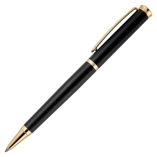 Stylo-bille noir mat avec détails dorés – Hugo Boss