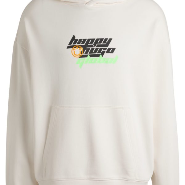 Sweat à capuche Oversize en molleton de coton avec logo Happy HUGO – Hugo Boss