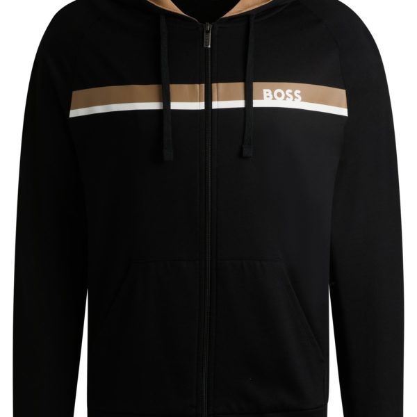 Sweat à capuche zippé en molleton de coton avec imprimé à rayures – Hugo Boss