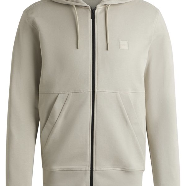 Sweat zippé à capuche en molleton de coton avec patch logoté ton sur ton – Hugo Boss
