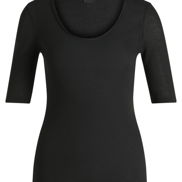 T-shirt à encolure dégagée en tissu stretch côtelé – Hugo Boss