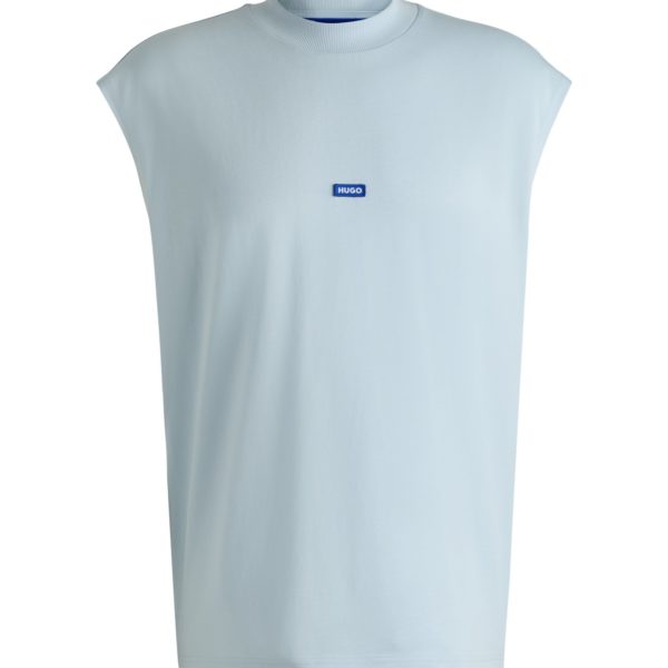 T-shirt en jersey de coton sans manches avec étiquette logotée bleue – Hugo Boss