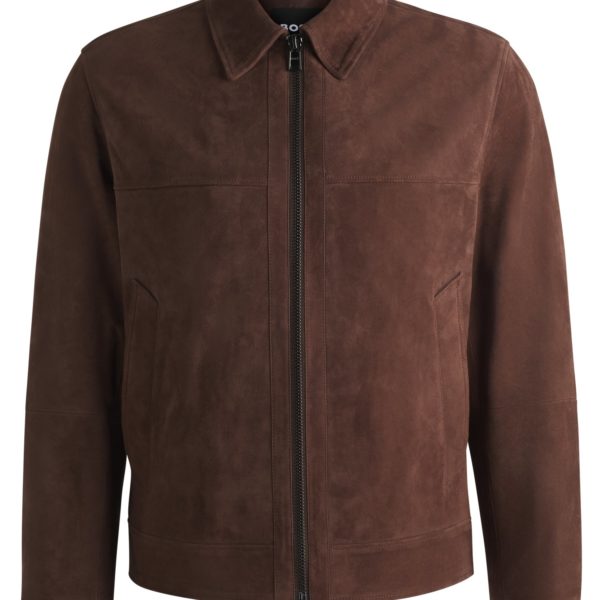 Veste Regular zippée sur le devant en cuir suédé doux – Hugo Boss