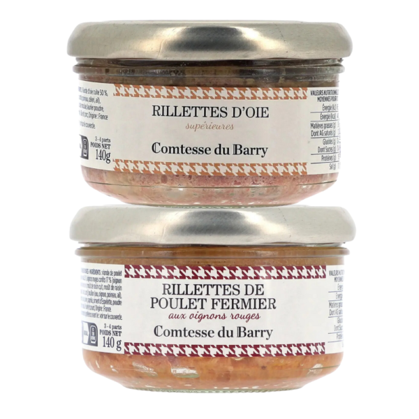 Lot de 2 Rillettes d’oie supérieures & Rillettes de poulet aux oignons rouges-Comtesse du Barry