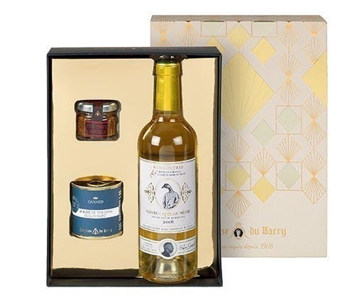 Coffret cadeau bloc de foie gras de canard, chutney de figue et Sainte-Croix du Mont-Comtesse du Barry