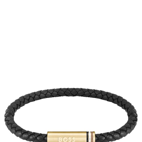 Bracelet en cuir noir tressé avec fermoir magnétique logoté – Hugo Boss