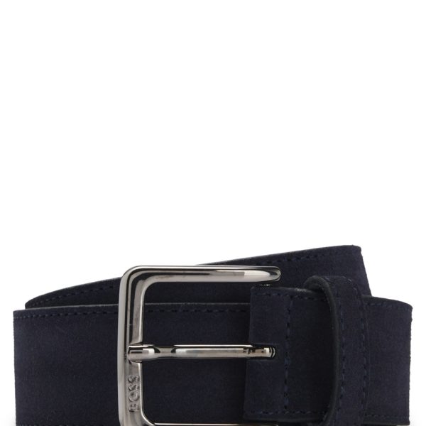 Ceinture en cuir suédé avec boucle argentée à logo gravé – Hugo Boss