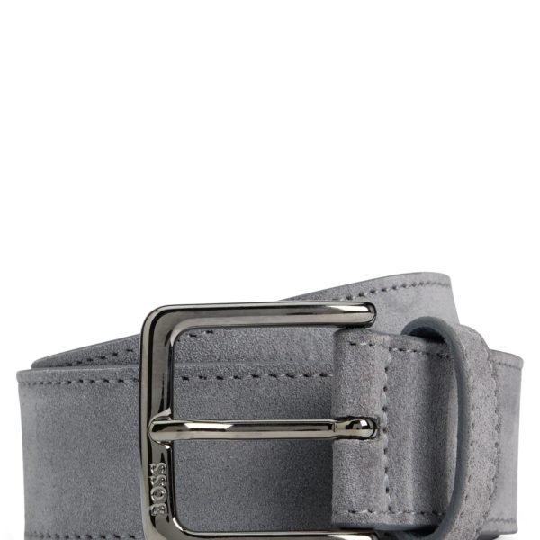 Ceinture en cuir suédé avec boucle argentée à logo gravé – Hugo Boss