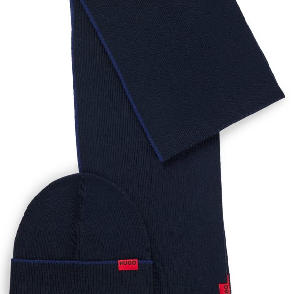 Ensemble bonnet et écharpe en laine à étiquette logotée – Hugo Boss