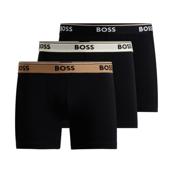 Lot de trois boxers longs en coton stretch avec taille logotée – Hugo Boss