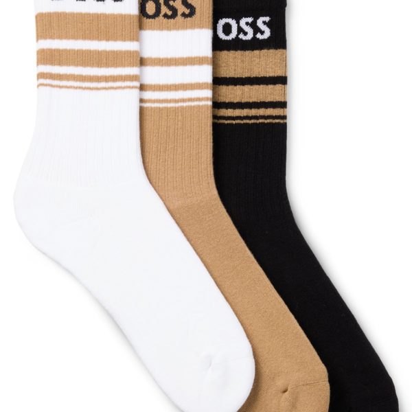 Lot de trois paires de chaussettes basses à rayures et logo – Hugo Boss