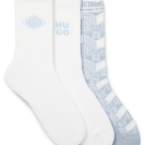 Lot de trois paires de chaussettes courtes côtelées à logos – Hugo Boss