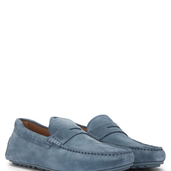 Mocassins confectionnés au Portugal en cuir suédé avec finition Penny – Hugo Boss