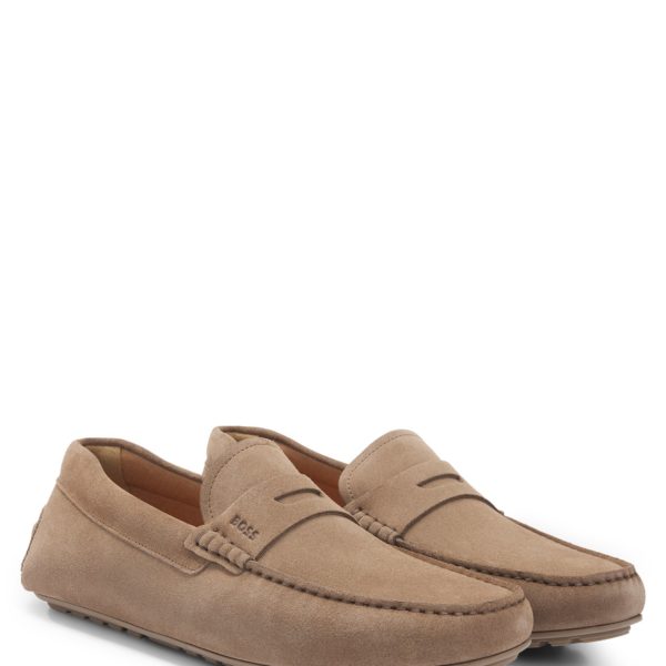 Mocassins confectionnés au Portugal en cuir suédé avec finition Penny – Hugo Boss