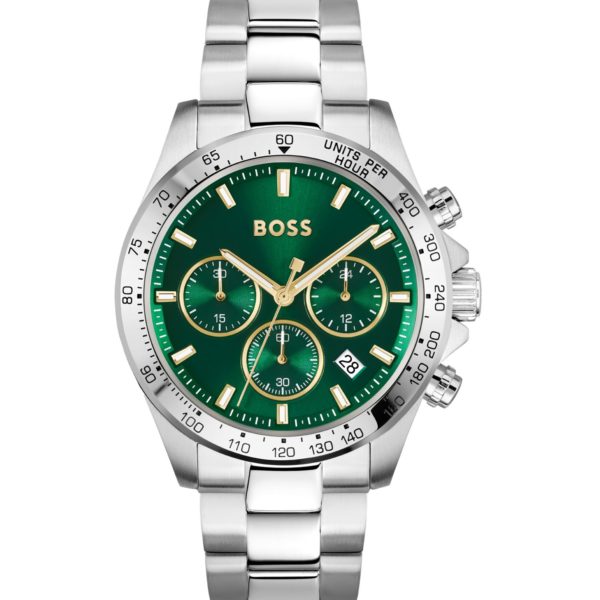 Montre chronographe argentée à cadran vert – Hugo Boss