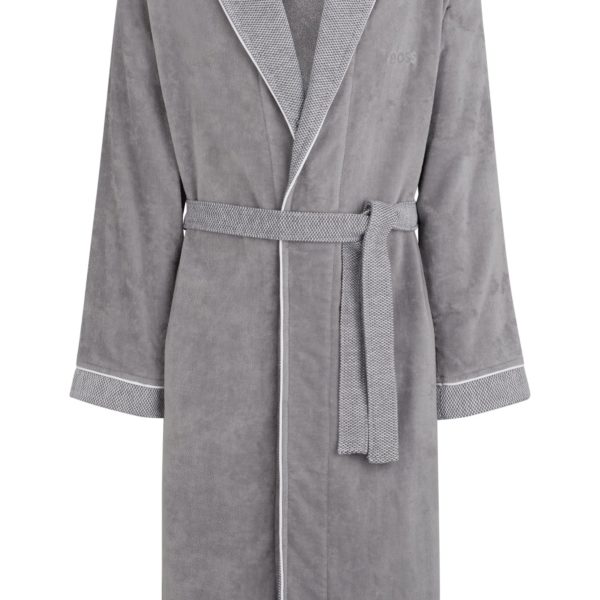 Peignoir en velours de coton gris avec logo brodé – Hugo Boss