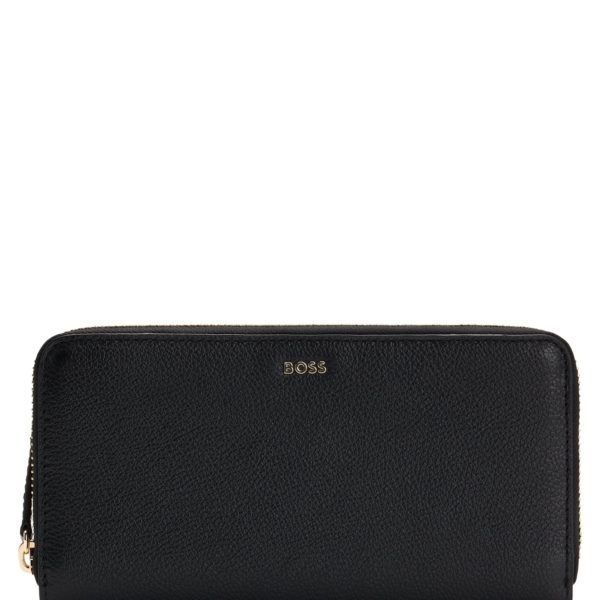 Portefeuille en cuir texturé avec fermeture éclair circulaire et logo – Hugo Boss