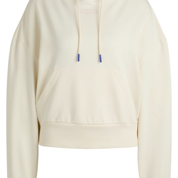 Sweat à capuche court en molleton de coton avec capuche à doublure bleue – Hugo Boss