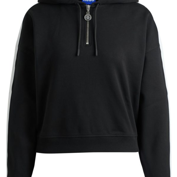 Sweat à capuche en coton stretch avec encolure zippée et ruban logoté – Hugo Boss