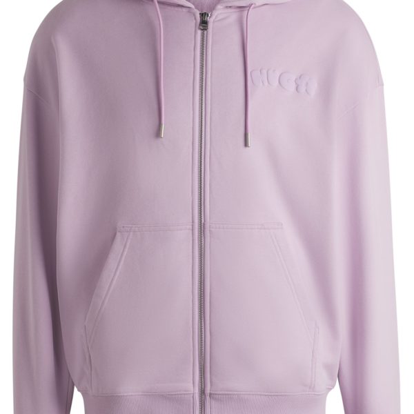 Sweat à capuche zippé en molleton de coton avec imprimé de la saison – Hugo Boss