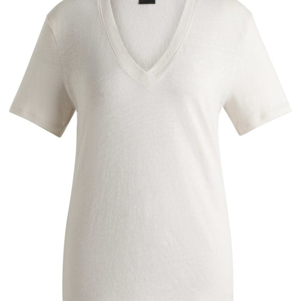 T-shirt à col V en lin léger – Hugo Boss
