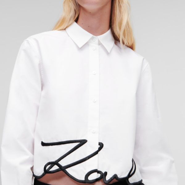 Karl Lagerfeld, Chemise Cropped Karl Signature, Femme, Blanc, Taille: X48