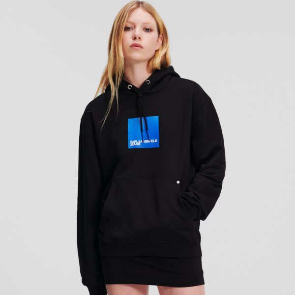 KL Jeans, Sweat À Capuche Avec Logo Klj Encadré, Femme, Noir, Taille: XXXL