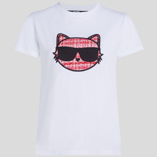 Karl Lagerfeld, T-shirt En Bouclé Ikon Choupette, Femme, Blanc, Taille: XXXL