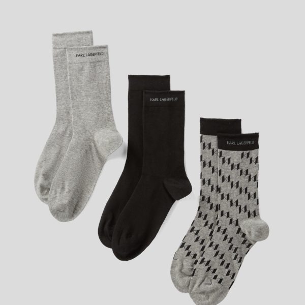 Karl Lagerfeld, Chaussettes K/monogram – 3 paires, Homme, Noir/Gris, Taille: X4346