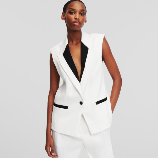 Karl Lagerfeld, Gilet À Revers Contrastant, Femme, Blanc/Noir, Taille: X48
