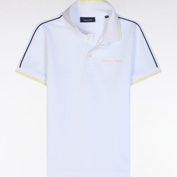 Polo À Manches Courtes En Coton Blanc Logo Jaune Coupe Droite Eden Park