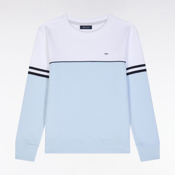 Sweatshirt Bicolore En Coton Ciel Et Blanc Coupe Droite Eden Park
