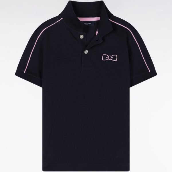 Polo À Manches Courtes En Piqué Coton Marine À Passepoil Rose Coupe Droite Eden Park