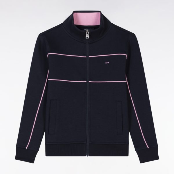 Sweatshirt En Coton Stretch Zippé Marine Passepoils Roses Coupe Droite Eden Park