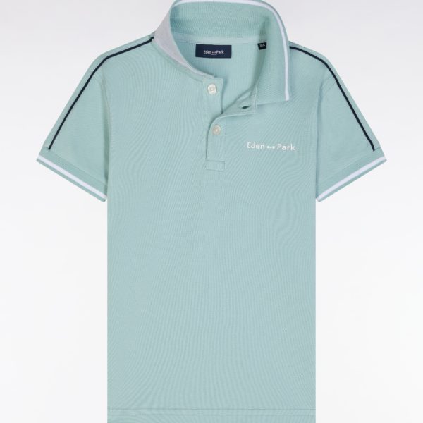 Polo À Manches Courtes En Coton Vert D'eau Logo Blanc Coupe Droite Eden Park