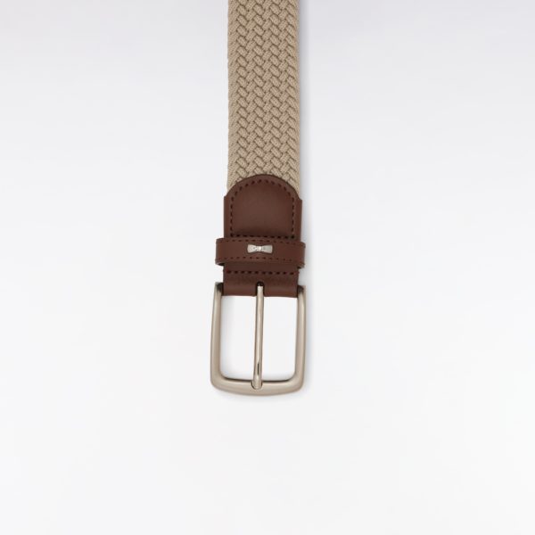 Ceinture En Cuir Lisse Beige Surpiqûres Blanches Eden Park