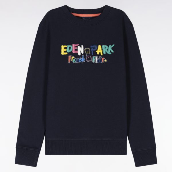 Sweatshirt En Coton Marine Broderie Multicolore Coupe Droite Eden Park