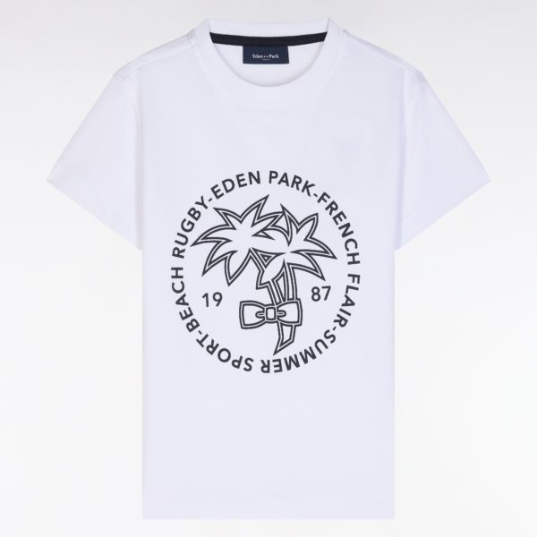 T-shirt En Coton Blanc Sérigraphie Palmier Marine Coupe Droite Eden Park