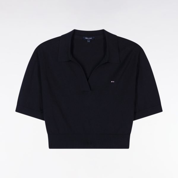 Pull Col Polo À Manches Courtes En Coton Biologique Et Cachemire Marine Coupe Droite Eden Park