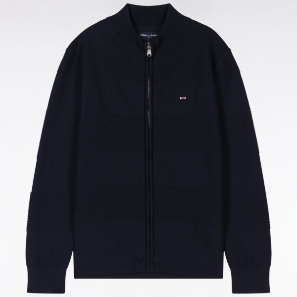 Cardigan Zippé À Col Montant En Coton Marine Cerclé Coupe Droite Eden Park