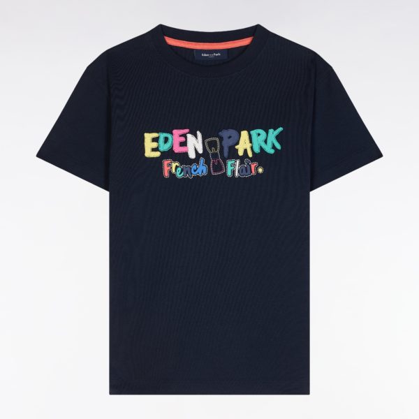T-shirt En Coton Marine Sérigraphie Multicolore Coupe Droite Eden Park