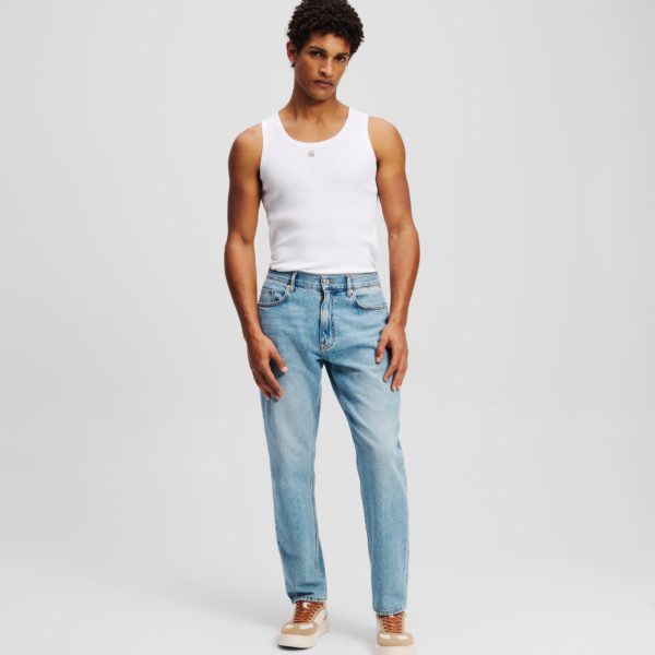 Karl Lagerfeld, Jean Fuselé Avec Logo Karl, Homme, Bleu moyen Denim Wash, Taille: X36