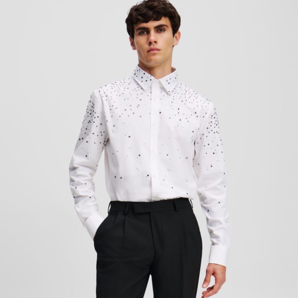 Karl Lagerfeld, Chemise Effet Degradé À Strass, Homme, Blanc, Taille: XXS