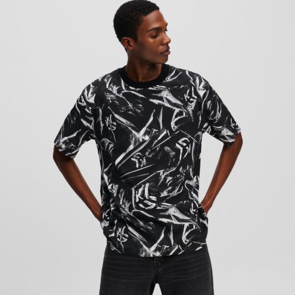 Karl Lagerfeld, T-shirt Graphique Klj Monogram, Homme, Pliage numérique motif all over, Taille: XXXL