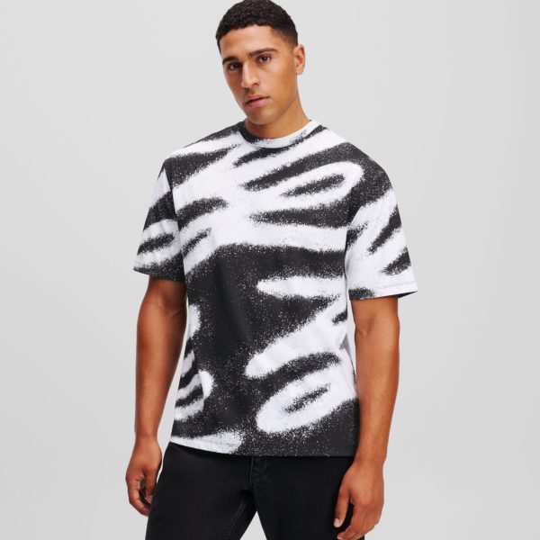Karl Lagerfeld, T-shirt Karl Autograph Graffiti, Homme, Impression noir-blanc, Taille: XXXL